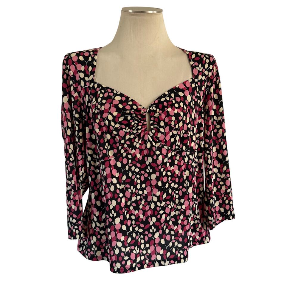 Y2K 2000s Brown Pink Floral Babydoll Blouse Sz XL Forest Fairy Skater Stretch